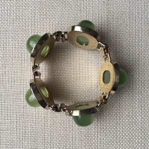J. Crew Green Gold and Rhinestone Chunky Bracelet